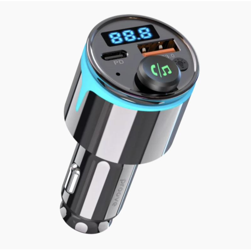 Proove Nexus FM Transmiters ar Bluetooth, USB-C PD un USB QC 3.0 Auto Lādētājs – Melns
